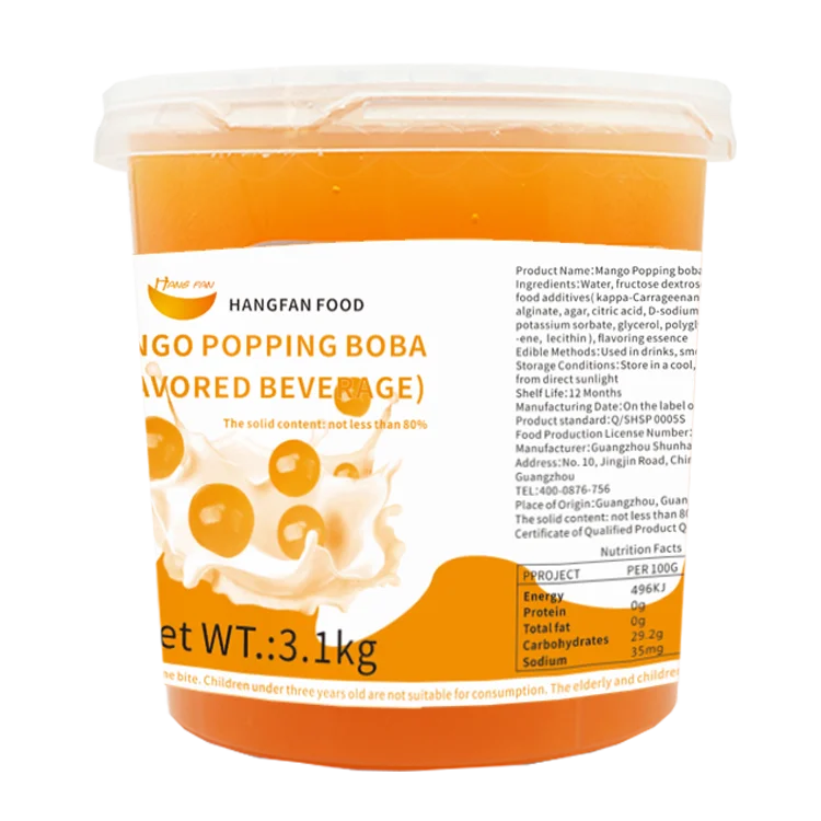 
Hot selling Milk Tea With Raw Mango Flavor Pearl Bubble Tea Popping Boba Pearls 