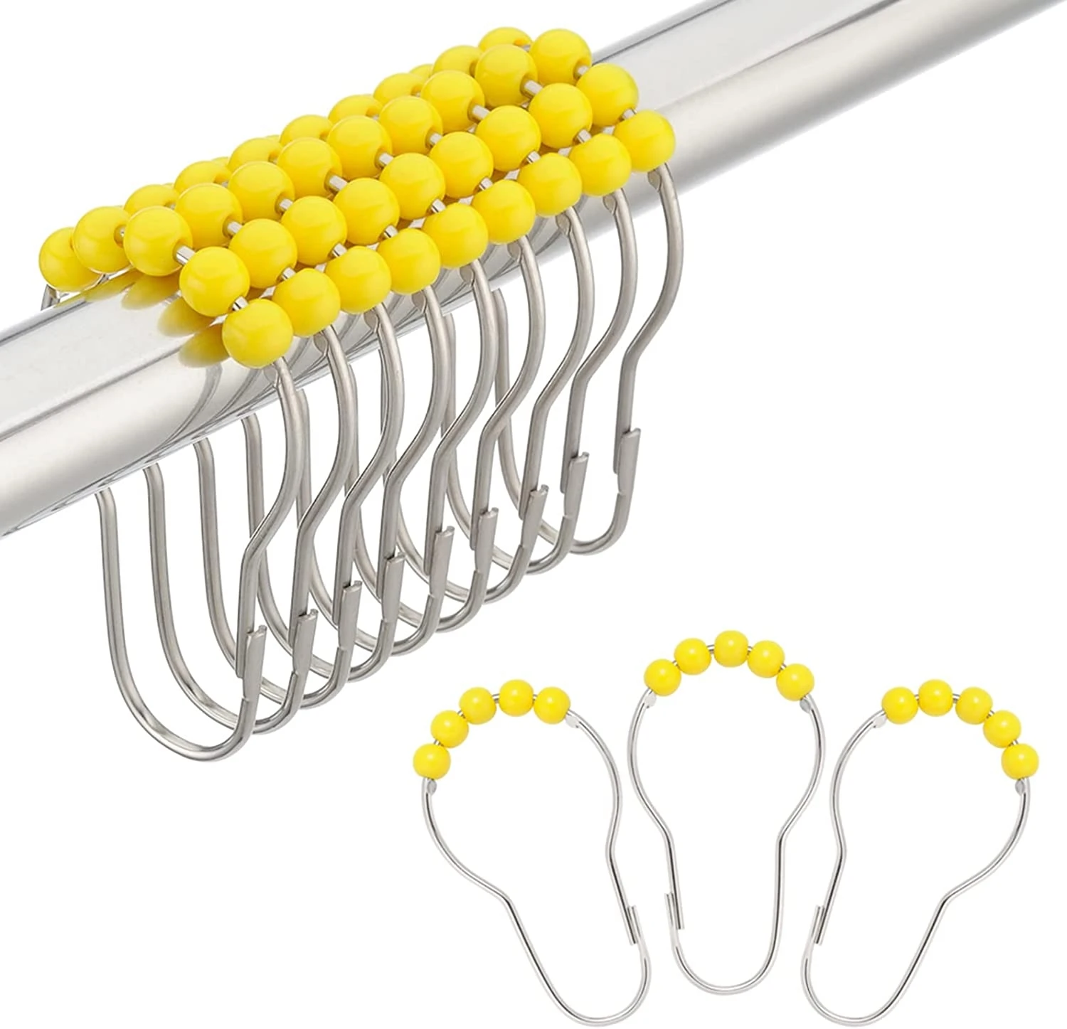 Multi Color Acrylic Five Beads Sliding Window Metal Curtain Rod Holder Rings For Bathroom