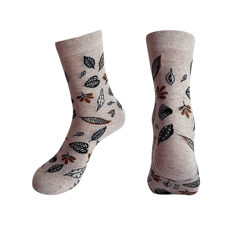 2024 New Arrival Spring Autumn Fashion Beauty Leaf Pattern Vintage Custom logo Cotton Socks with Pattern