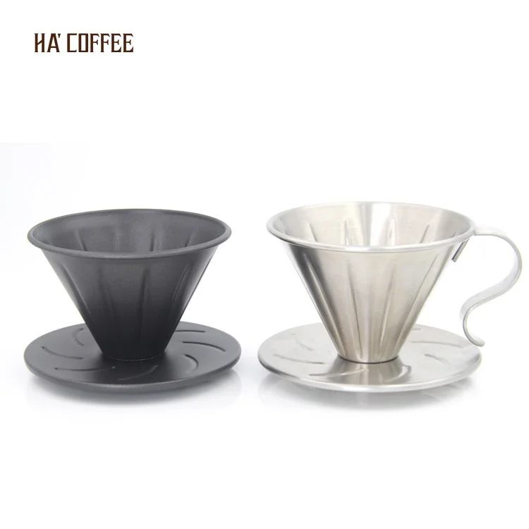 Коническая капельная корзина из нержавеющей стали сетчатый фильтр гальваническое покрытие черный для кофе