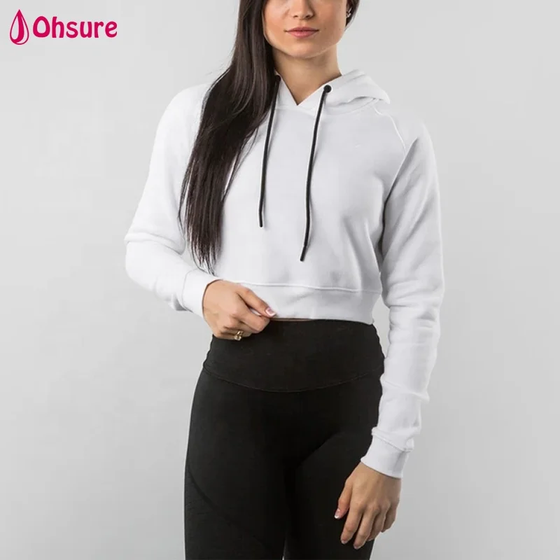 
Wholesale Custom Gym Streetwear Ladies Blank Thick Cotton Drawstring Long Sleeve Crop Hoody Pullover Hoodie Women 