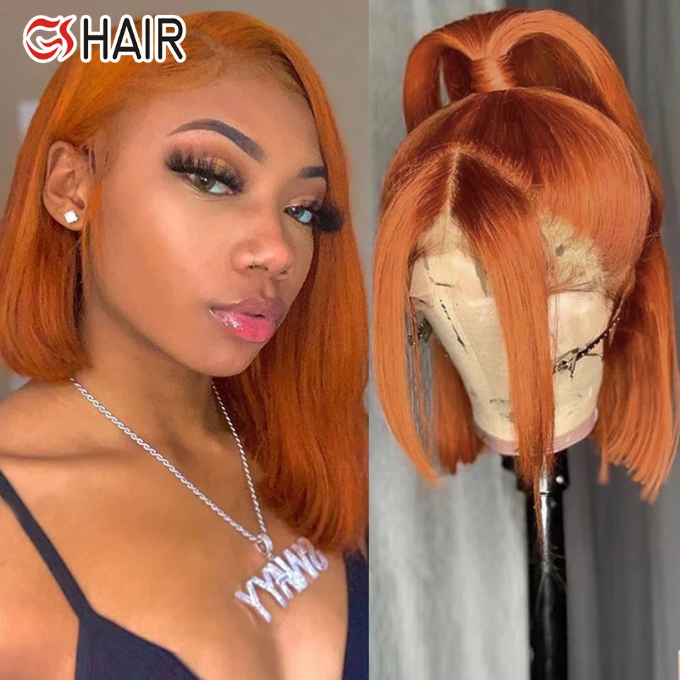Orange Ginger Short Bob Remy Virgin Brazilian Human Bob Wigs For Women 180% Lace Front Human Hair Wigs Wholesale Vendor