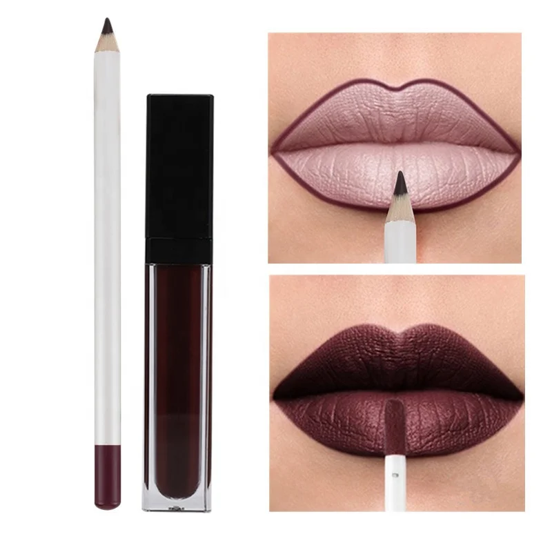 Private Label Matte Liquid Lipstick and Lip Liner Pencil Kit Waterproof Lip Gloss and Lipliner Set