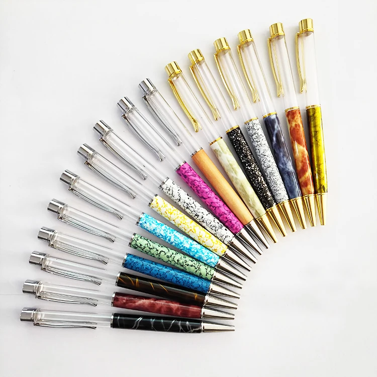 New Style Hot-sale Custom Metal Floater Glitter Pen DIY Marble Color Empty Ballpoint Pen