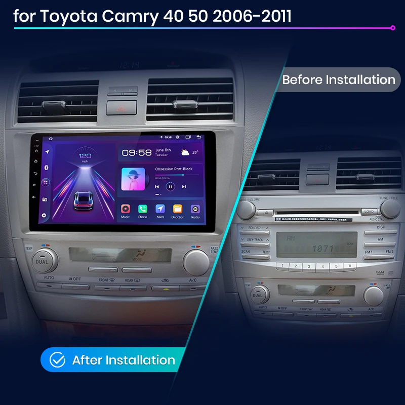 Junsun V1 EU Stock Wireless CarPlay Android Auto Car Radio Navigation for Toyota Camry 40 50 2006-2011 Car Autoradio Multimedia