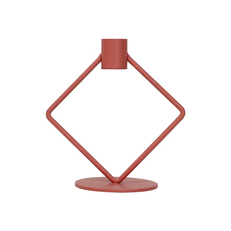 Nordic Pink Metal Frame Candle Holder with Round Stand for Indoor Room Use Decoration Candlestick for home