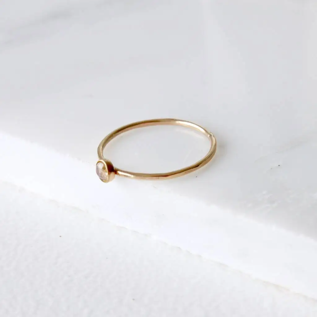 Gold Skinny Stacking Gemstone Ring 4mm Sterling Silver Cabochon Rings