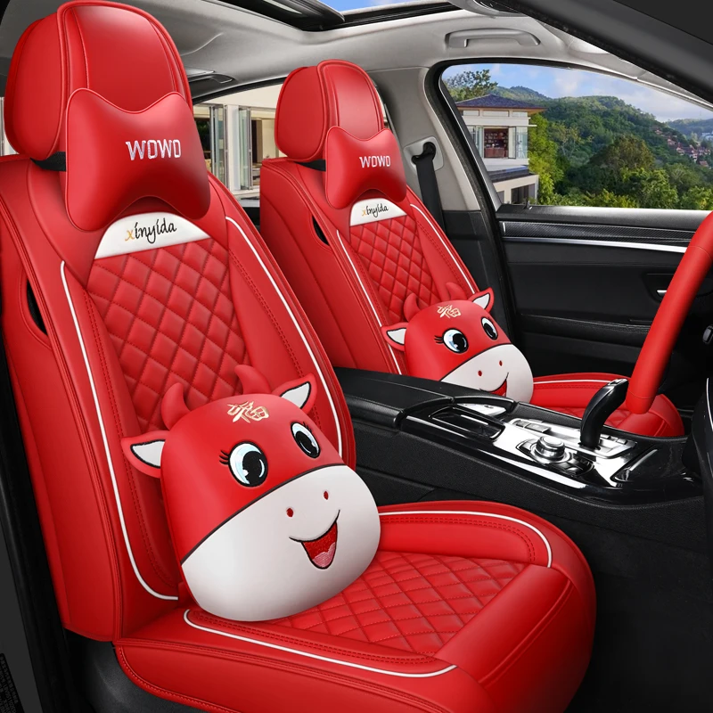 Custom Sports PVC Leather Full Set Comfortable Universal Cartoon Car Seat Cover For Vehicles