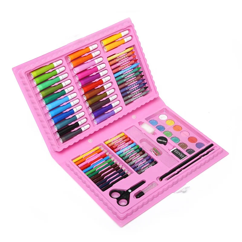 Factory New Fashion 86pcs design crayon oil pastel color pencil puff cake watercolor pen set for children