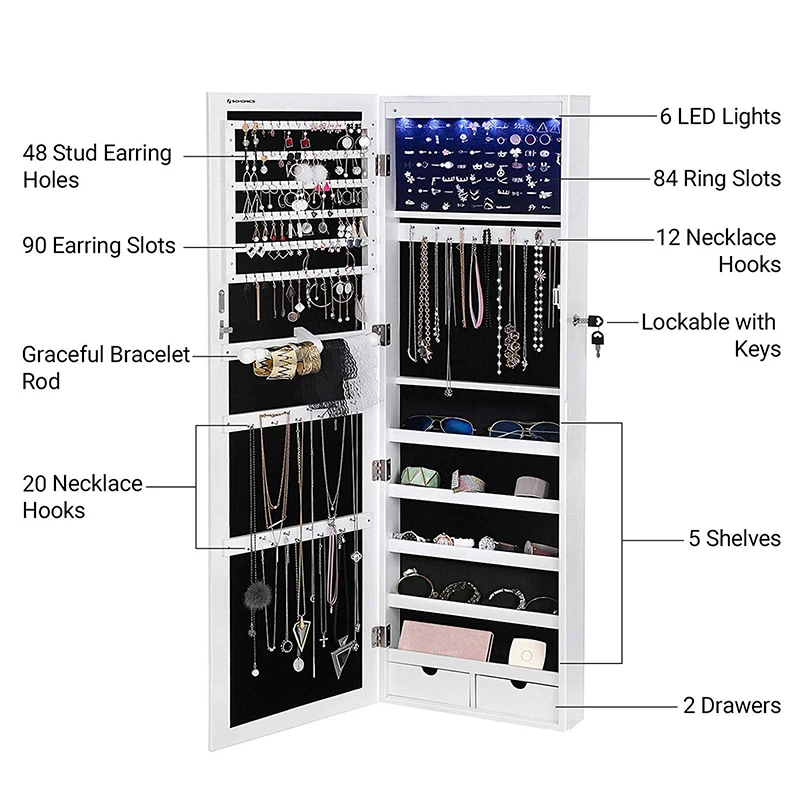 
Hanging Wall Mounted Jewelry Cabinets Storage Organizer With Mirror Full Length Mirror 