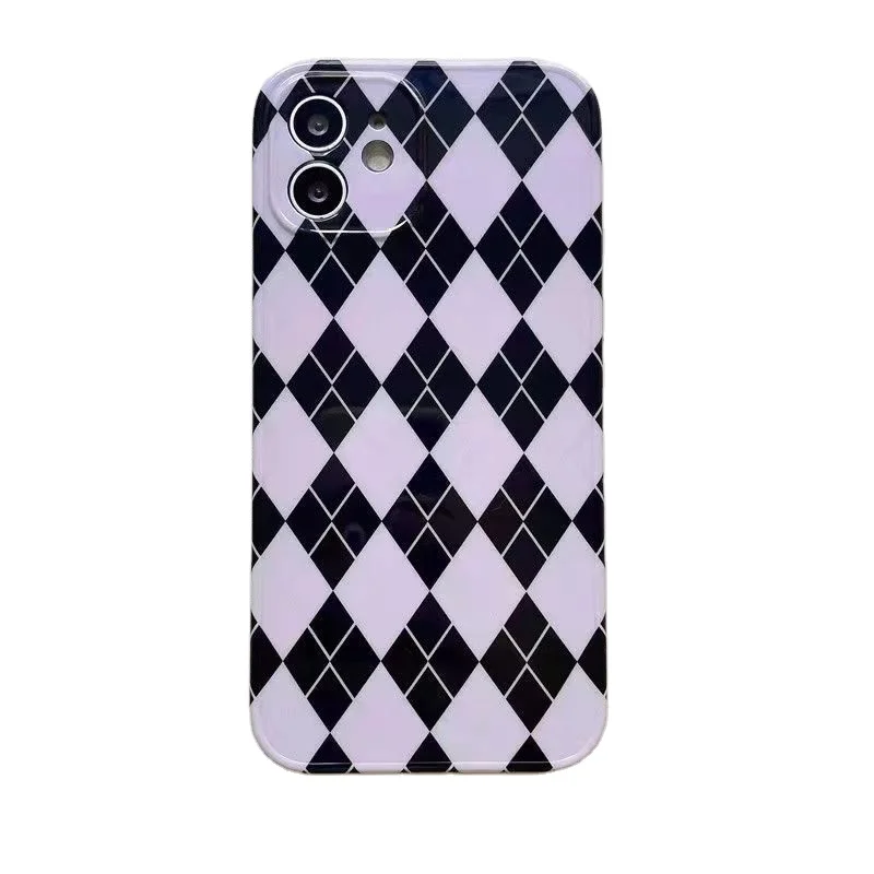 Wholesale girly black and purple rhombus check pattern sublimation aksesuarlari for iphone protective covers phone case