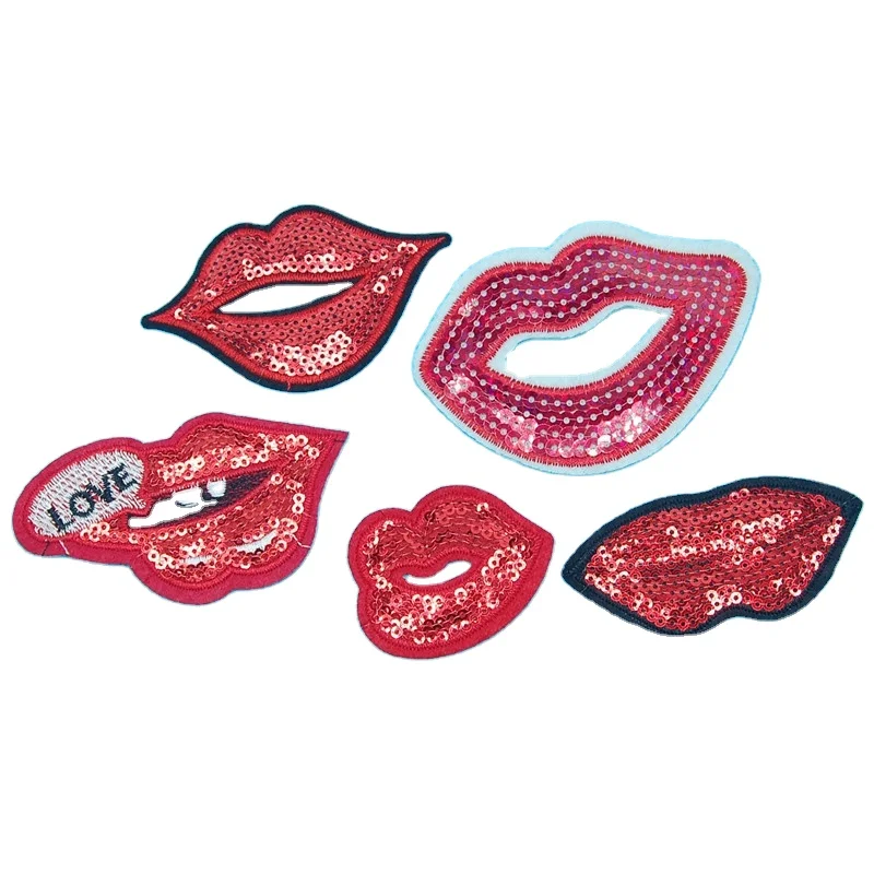 
Заводской магазин, одежда, сексуальные красные губы, вышивка бисером, блестки, патчи для утюга 