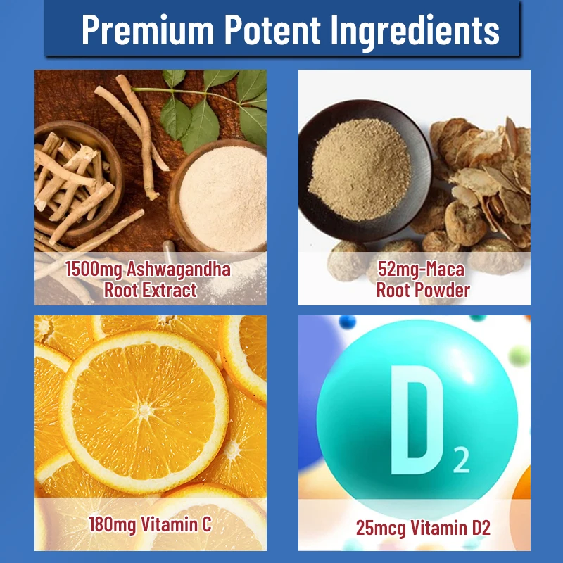 Ashwagandha Root Extract Gummies Antioxidant Vitamins Anxiety Relief Maca Root Vitamin D2 Vitamin C Dietary Supplement