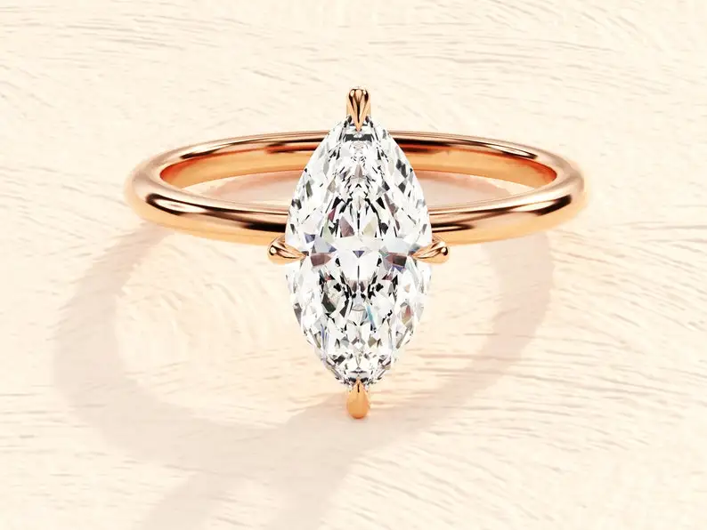 100% Premium Quality Solid 925 Sterling Silver Marquise Shaped Moissanite Diamond Gold Plated Luxury Style Engagement Women Ring