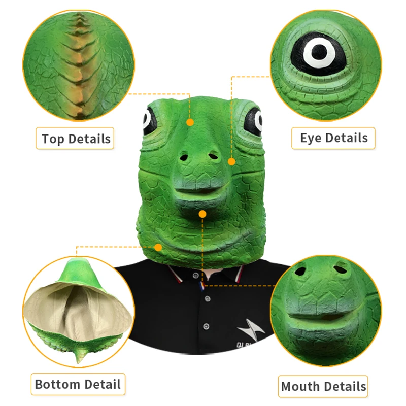 Custom High Quality Realistic Halloween Latex Animal Mask Cosplay Party Funny Lizard Mask Masquerade Show Props