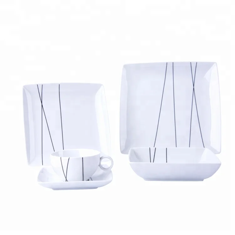 Square Mable Style Ceramic Coffee Cup Dinner Plate Set Tea Cup With Dish Sacuer Set