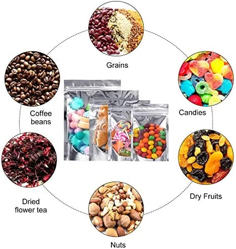 120 Pieces Resealable Mylar Bags Stand Up Foil Bags Aluminum Metallic Foil Pouch Bags for Food Packaging Candy, Nuts and Dried