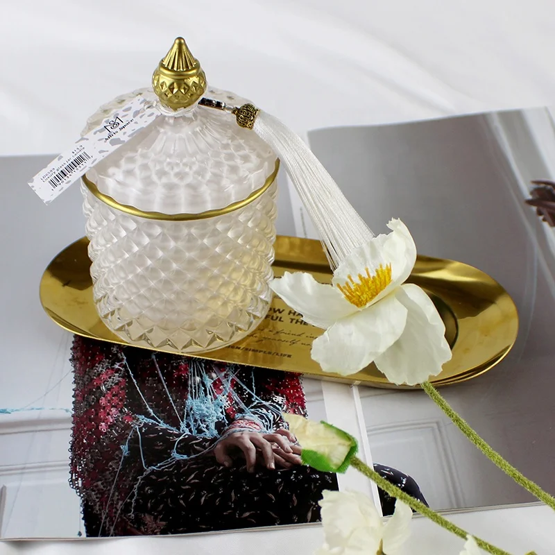 Factory Produced Clear Polka Dot Glass Candle  And Aromatherapy Crystal Dried Flowers White Candle