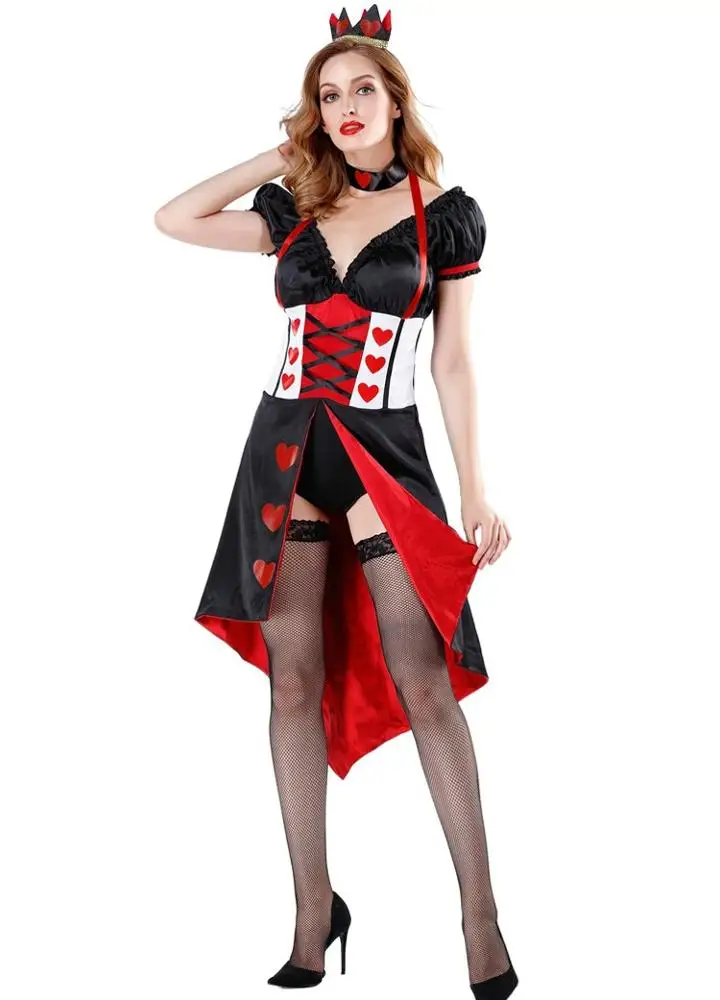 KEYIDI покерная девушка косплей красное сердце королева принцесса платье Хэллоуин костюмы для взрослых