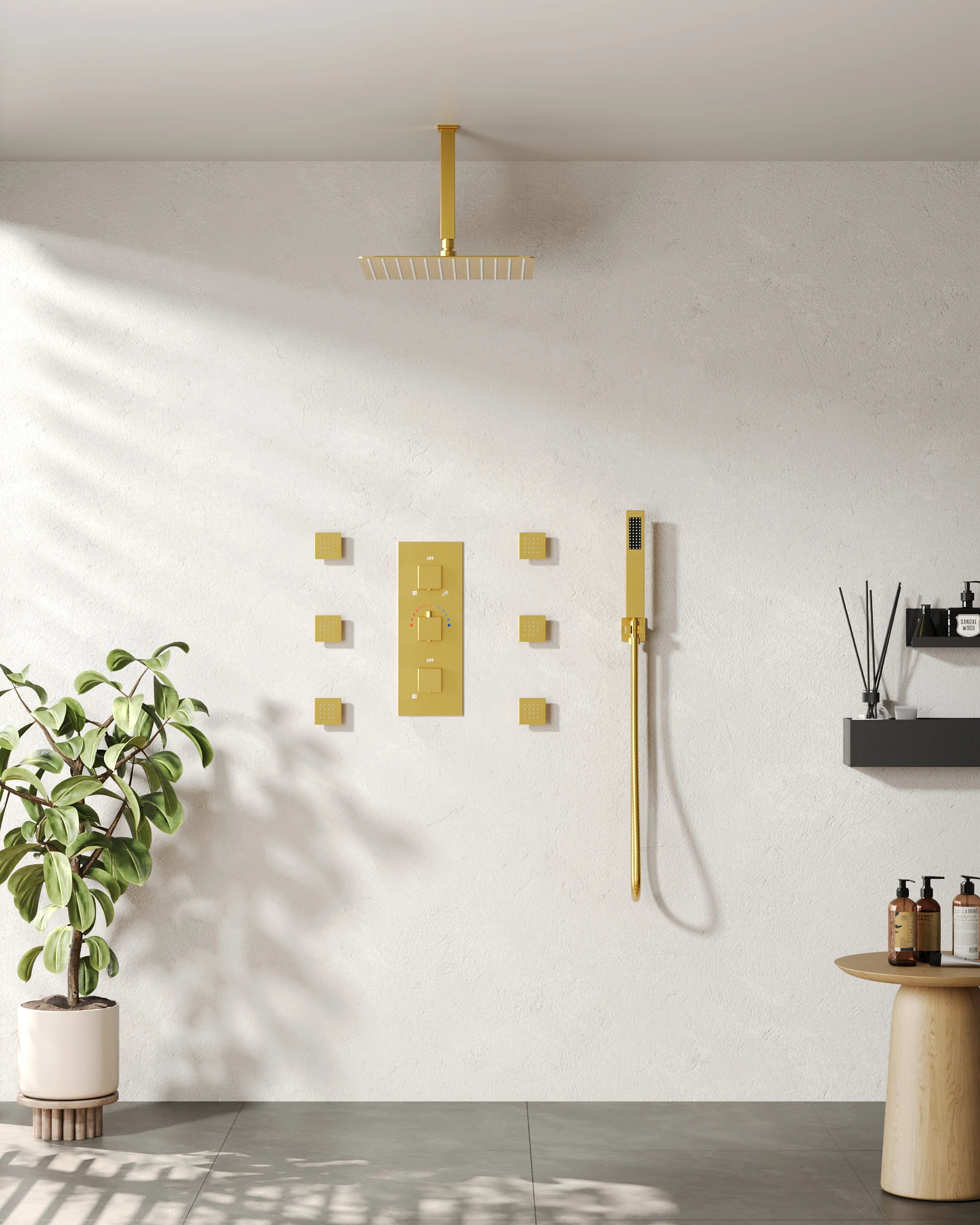 Роскошный матовый золотой скрытый латунный душ высокого давления полный набор для душа ванной комнаты