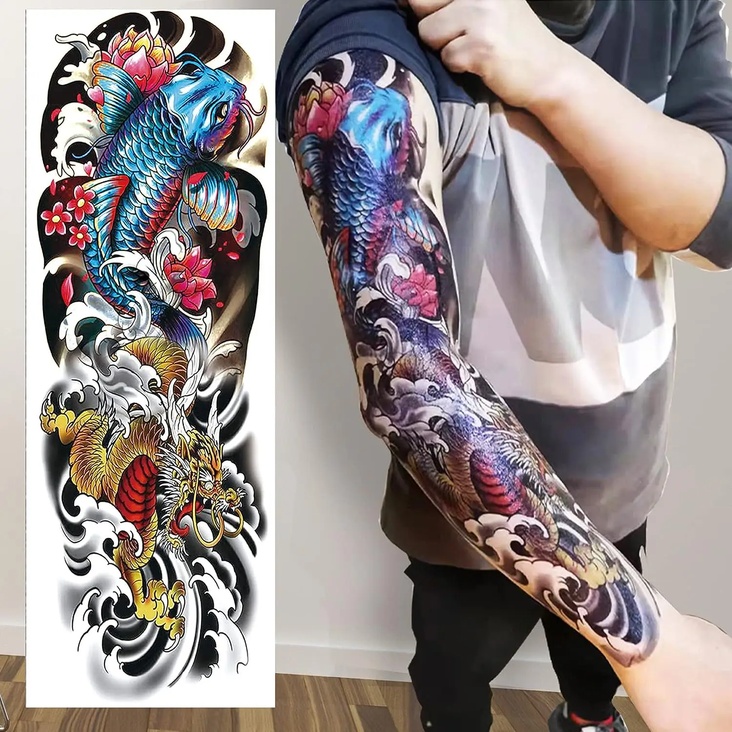 Full Arm Temporary Tattoos for Men Tattoos with Skull Half Sleeve Tattoos Temporary Realistic Adult