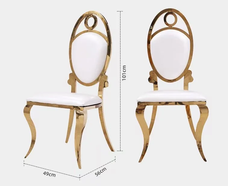 Round Back Stainless Steel Hotel Banquet Event Wedding Chair Hot Selling Gold Stackable Design PU Leather Velvet