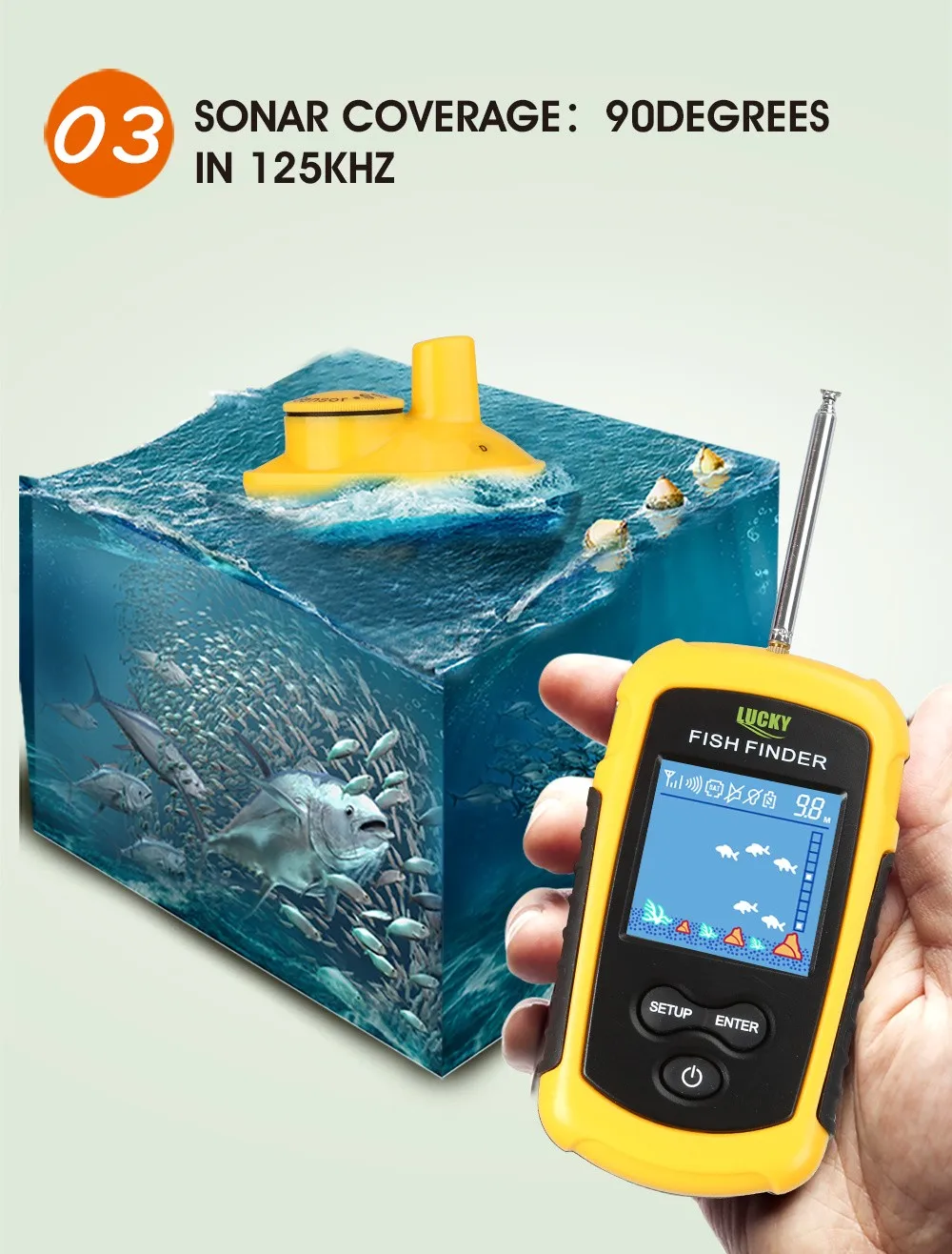Portable Fish Depth Finder Water Handheld Fish Finder Sonar Boat Transducer Fishing echo sounder