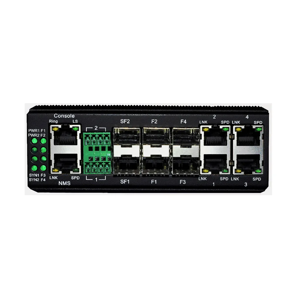 Din Rail Mount 4 Port 10/100M Ethernet + 6 Port SFP + 2 Port Serial Industrial Switch