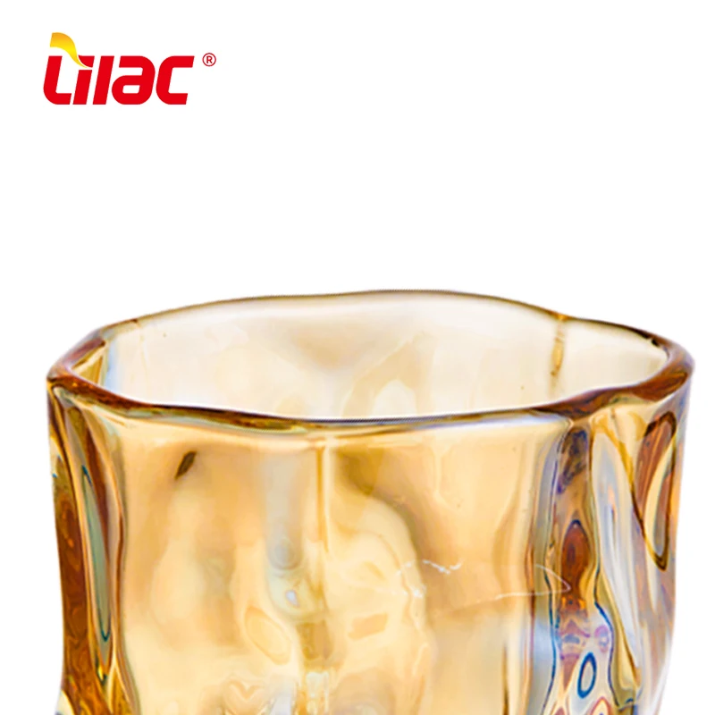 Lilac BSCI SGS LFGB 260ml spinning whiskey custom logo decoration glass colored crooked rock glass cup