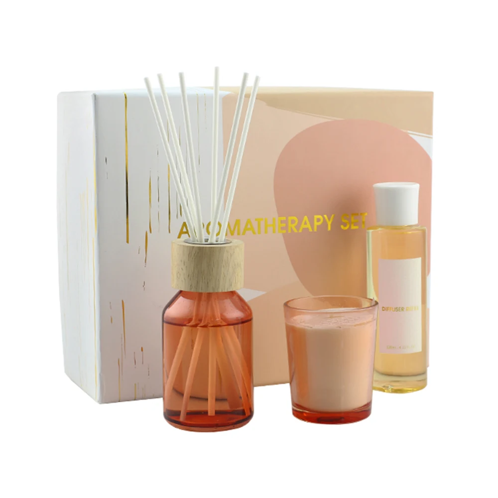 Wholesale OEM Custom Home Fragrance Decorative Wax Candles Scented Candle Aroma Reed Diffuser Gift Set Gift Packaging Souvenir