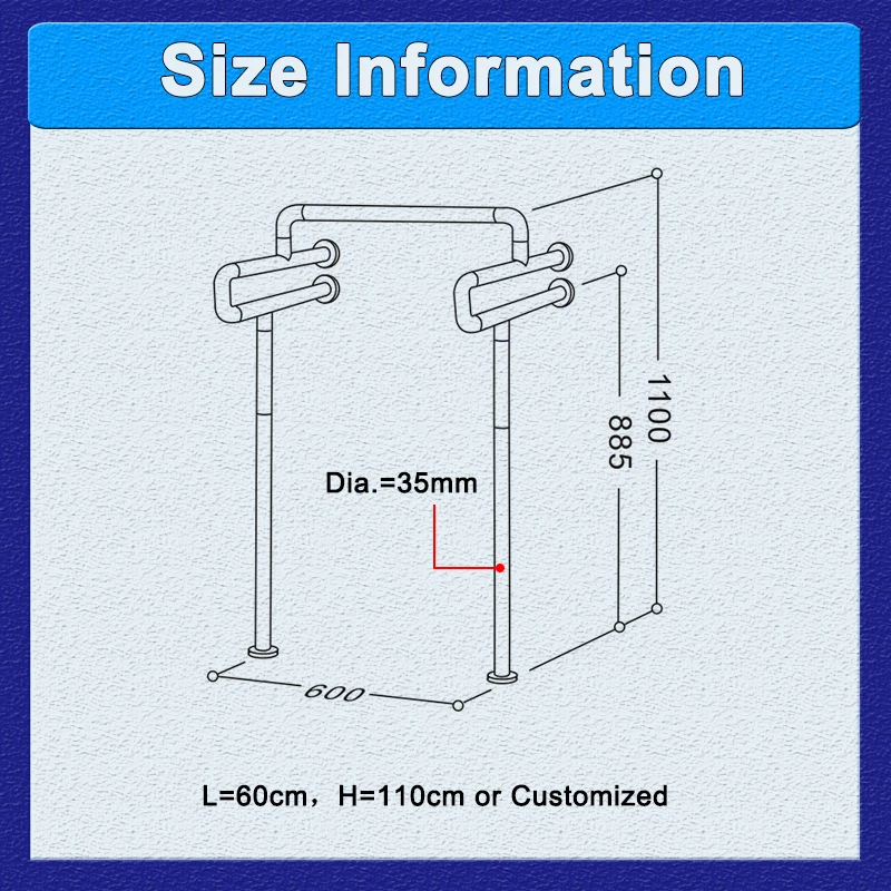 Toilet Safety Handrail Handicap Nylon Railing Urinal Grab Bar for Bathroom