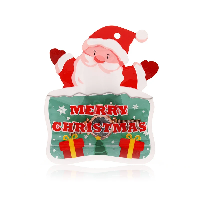 custom Low price Christmas gift clear window bag PET material cute cartoon candy bag special-shaped bag With Zipper