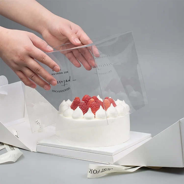 Double Open Portable 6 8 Inch Transparent Birthday Inverted Triangle Cake Packaging Boxes Tiramisu Mousse Clear Plastic Cake Box
