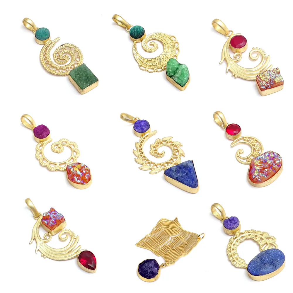 
Discount New Design pink titanium druzy gemstone handmade jewelry gold plated pendant jewelry 