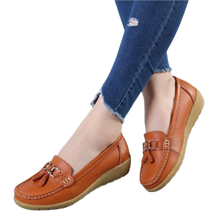 2021 Fashion Ballet Shoes Flats Cut Out Leather Breathable Boat Ladies Casual Shoes
