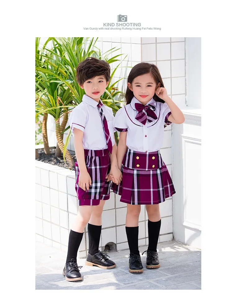 latest styles summer shirt striped pants and dress kids school uniform boy and girl two pieces clothing sets
