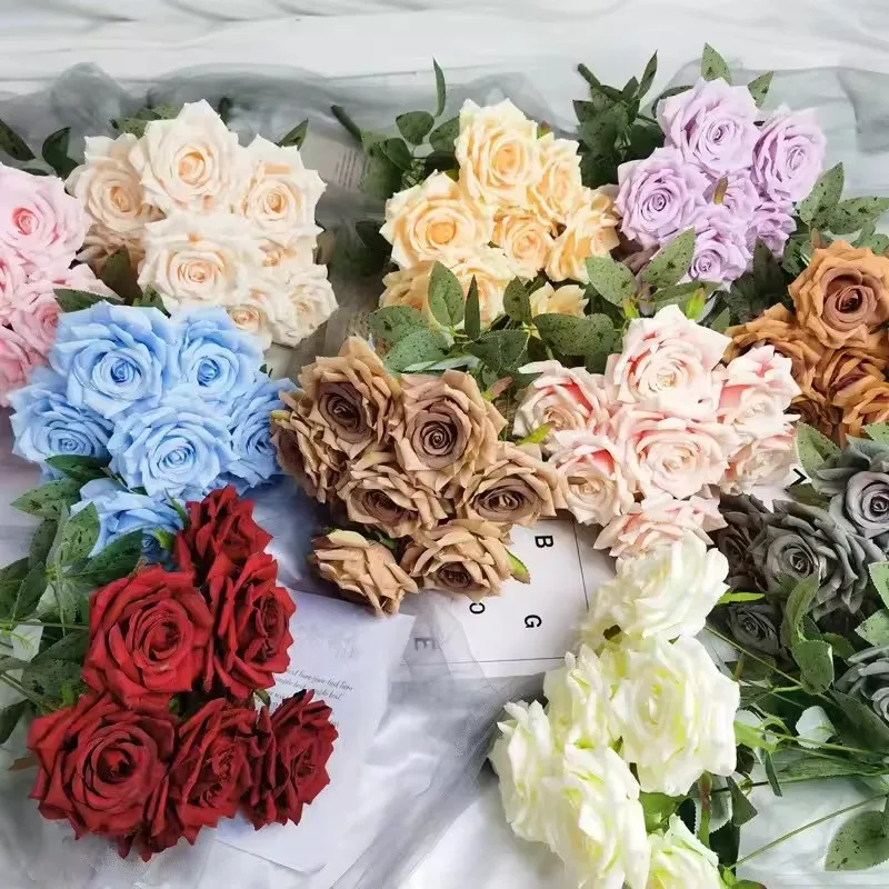 JH230055 manufacturers direct selling blue big head artificial roses flowers with stem for valentine home wedding decoration