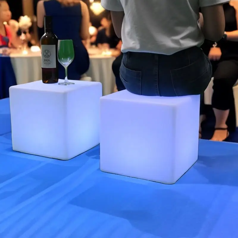 Style LED Cube Light Bar Stool Modern Plastic Dining & Outdoor Hotel Chair Wholesale for Restaurants & Halls