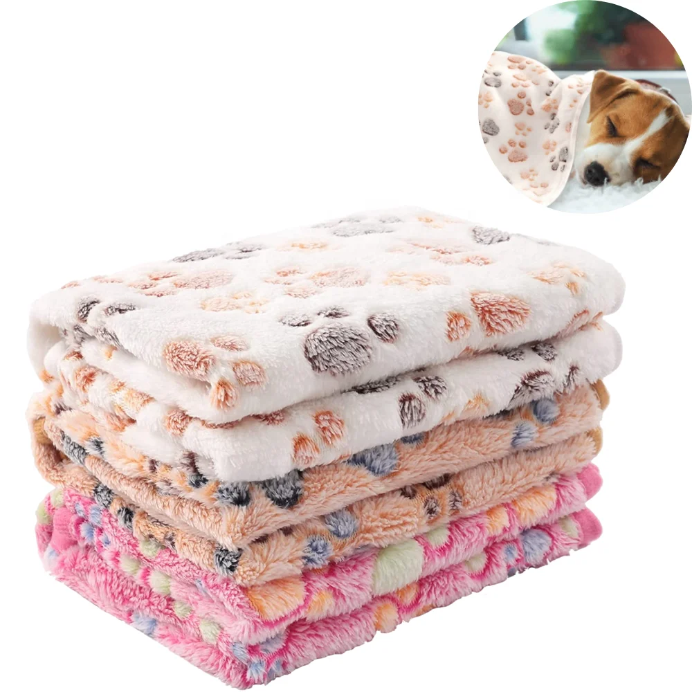 Soft Flannel Fleece Dog Blanket , Warm Paw Print Pet Throw Bed Cover