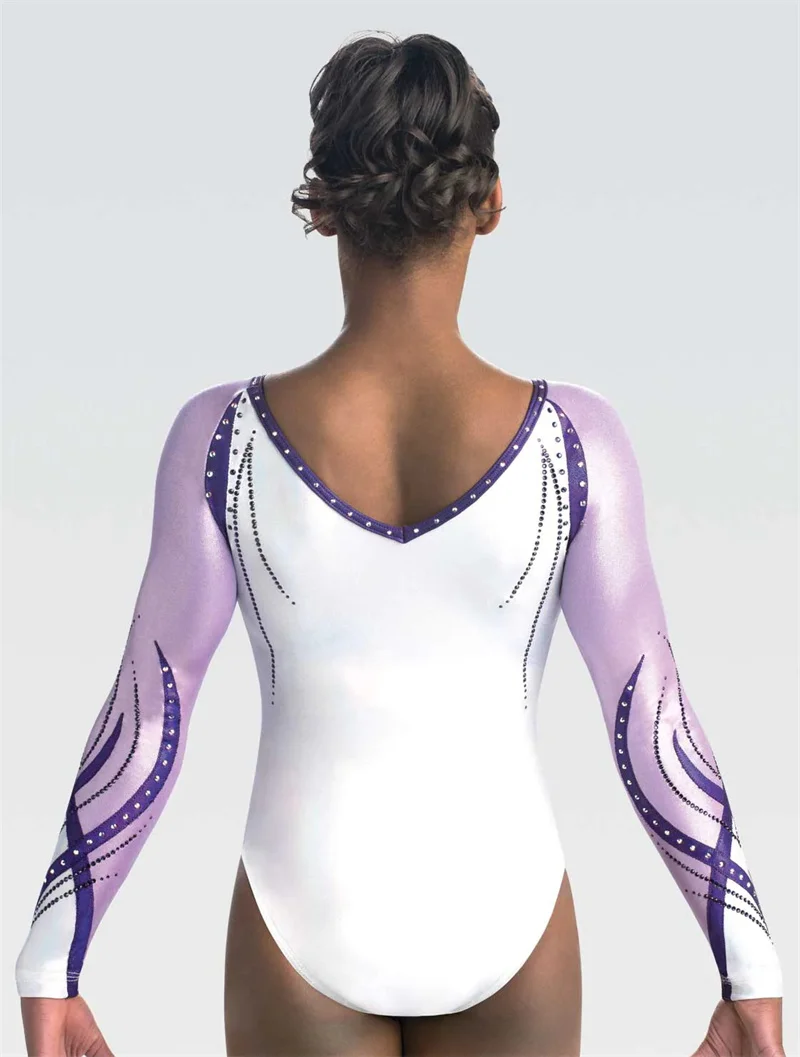 Long Sleeve Sublimation Mystique Gymnast Clothing Girls Ballet Dance Competition Leotard Rhinestone Rhythmic Gymnastics Costume