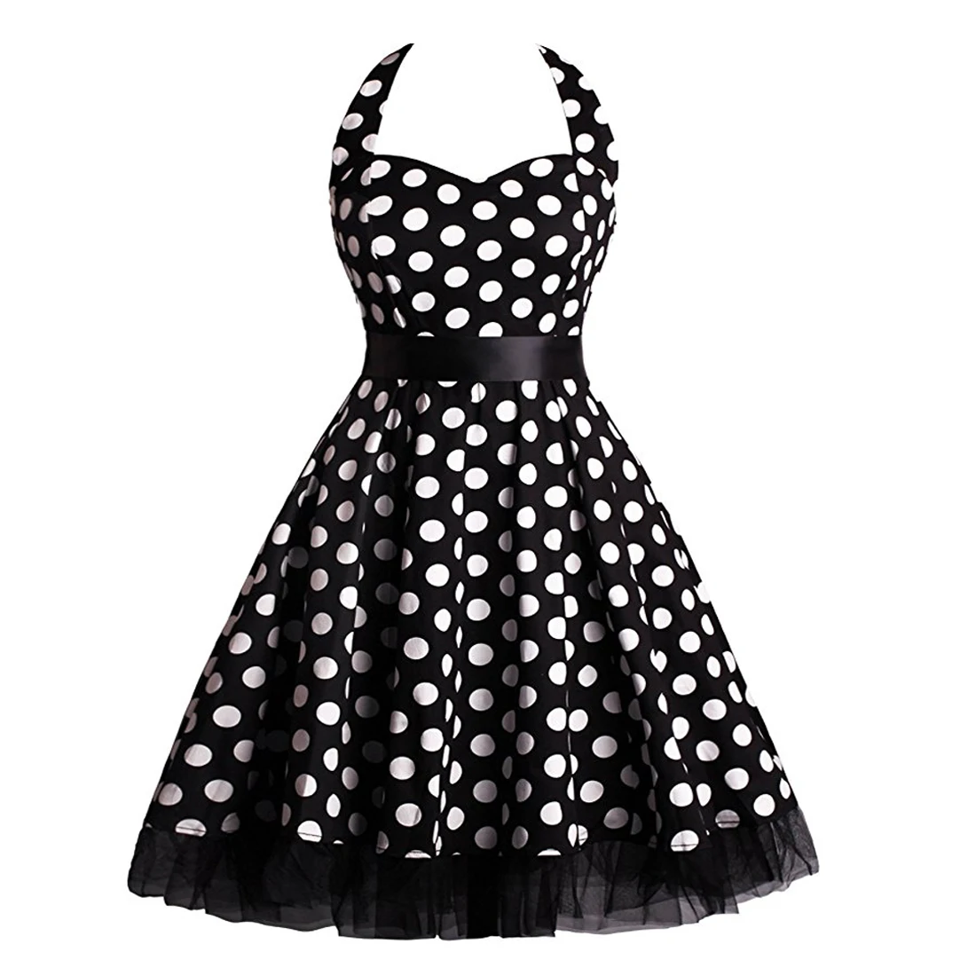 Women Summer Polka Dot Print Party Robe Femme Black Retro Vintage Swing Prom Rockabilly Midi Dresses