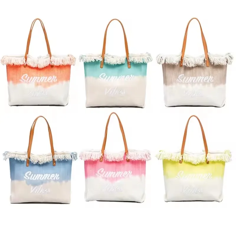 Custom Large Capacity Women Fringe Handbags Shopify Colorful Oversize Dropship Tote Bag New Canvas Summer Beach Bag