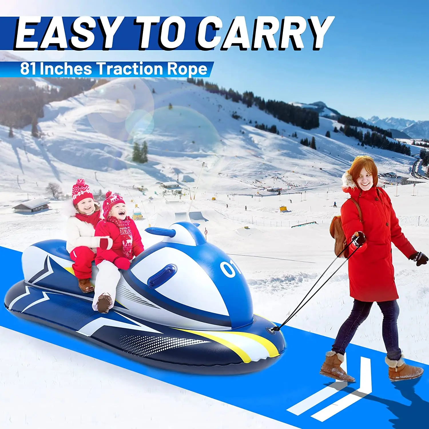 Inflatable Snowmobile Sleds for Kids Kids and Adult with Reinforced Handle Snow Tube Snow Toys for Kids Outdoor