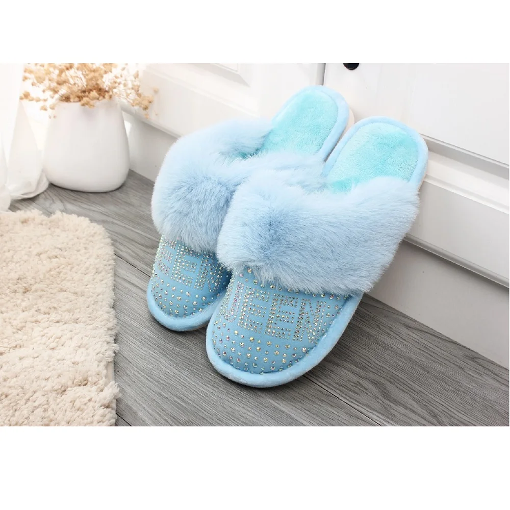 
2021 Amazon Best Sale fashion plush slipper with rhinestones not come off 