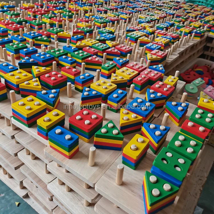Wooden montessori  educational games toys rainbow color sorting toys wooden  pyramids stacking semicircle blocks