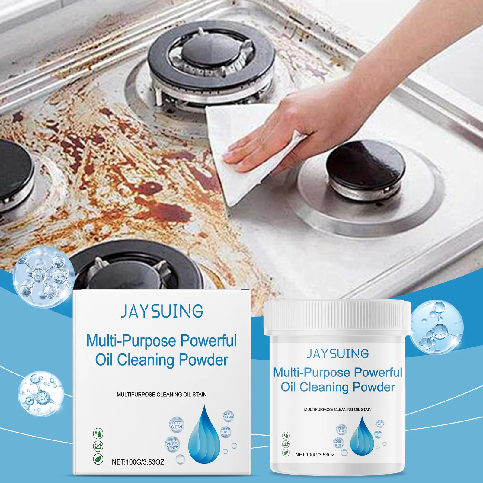 New product JAYSUING gentle formula quickly and effectively dissolves stubborn oil stains multi-purpose strong degreasing powder