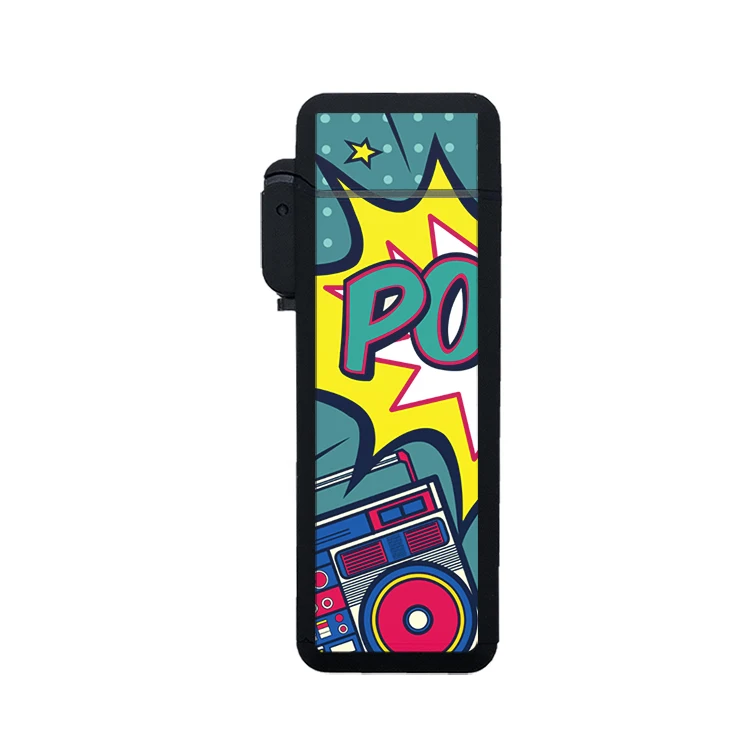 Factory Wholesale Pop Style Custom Logos UV Print Windproof Blue Flame Butane Lighters