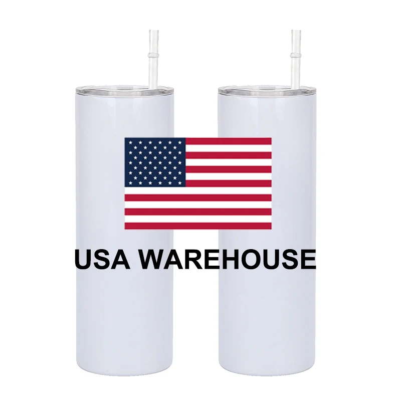 USA Warehouse 20oz 20 oz Double Wall Stainless Steel Slim Skinny Straight White Blank Sublimation Tumbler With Free Shipping