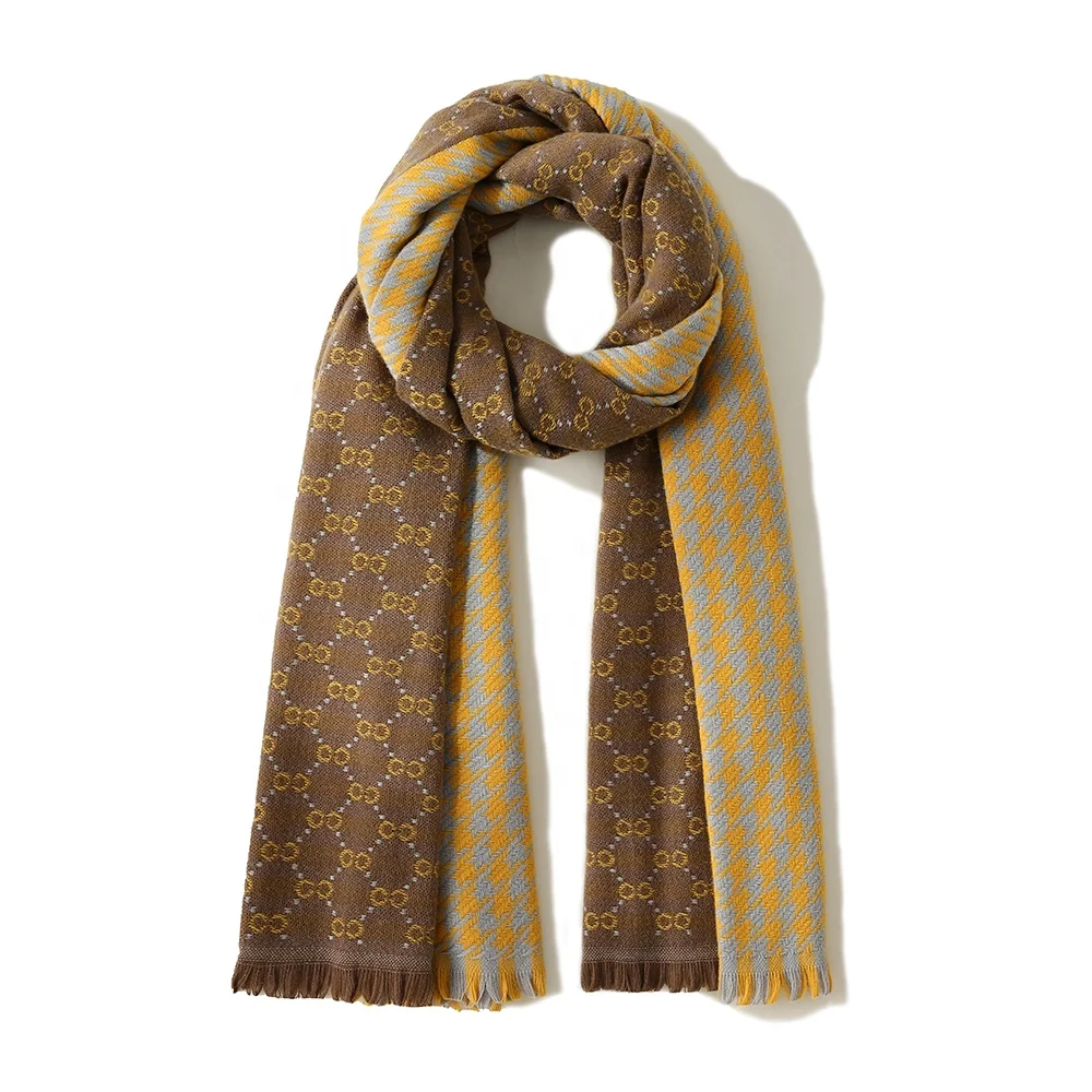 fashion winter yarn-dyed soft cashmere scarves ladies shawls stylish warm wholesale clover scarfs