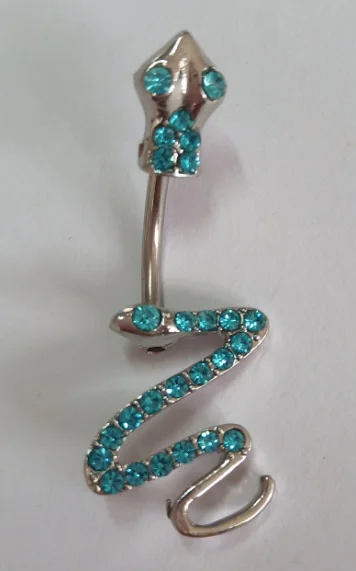  Sexy Women 316L Stainless Steel Snake Belly Ring Rhinestone Silver Navel Nail Piercing Body